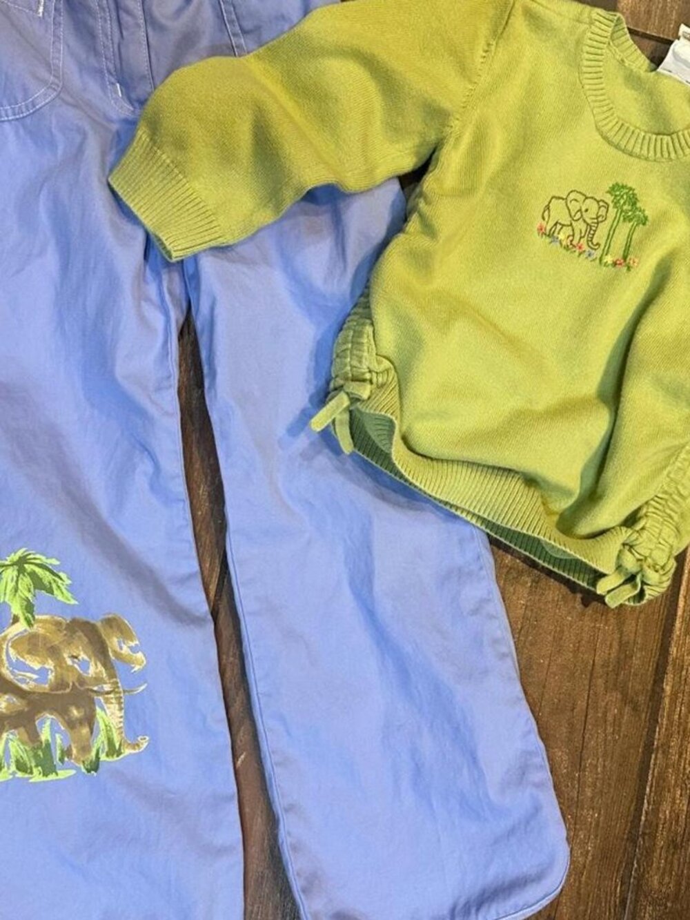 Talbots kids blue and green elephant pants and sweater set Size 6-6X years #kids
